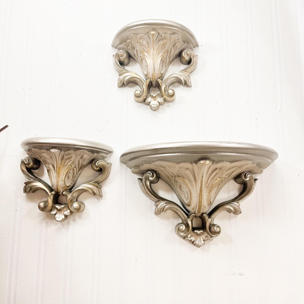 Ornate Gray Gold Wall Shelf Set – Vintage Gothic Burwood Decor - Picture 16 of 16